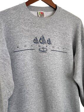 Vintage 90s Rockport Massachusetts Crewneck Sweatshirt Large L Gray Sailboats